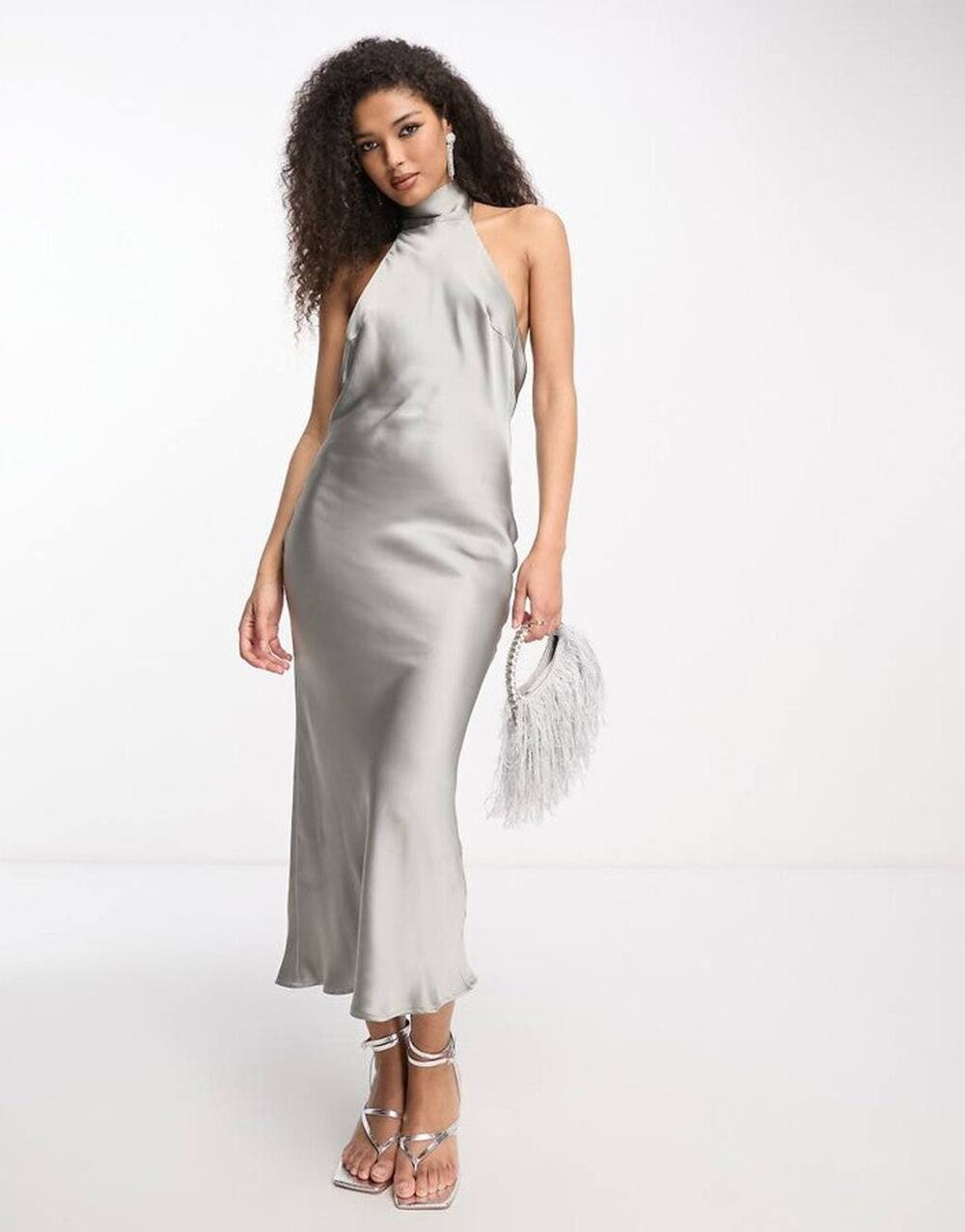 Pretty Lavish High Neck Satin Midaxi Dress - US 4